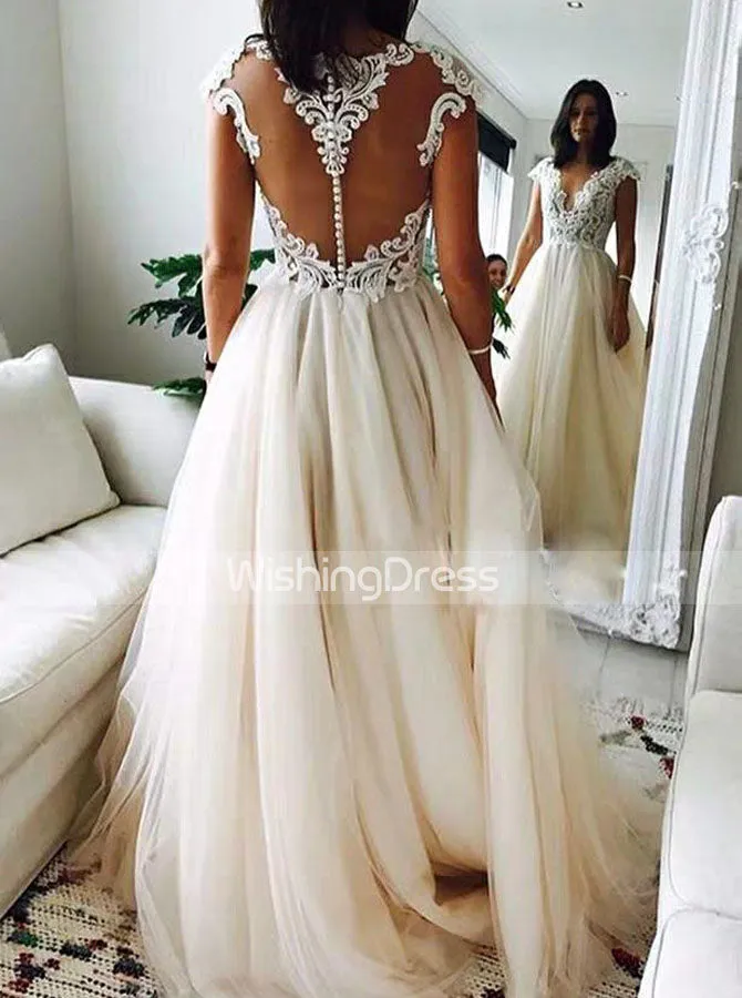 A-line Wedding Dress with Illusion Back,Sexy Bridal Dress,WD00498