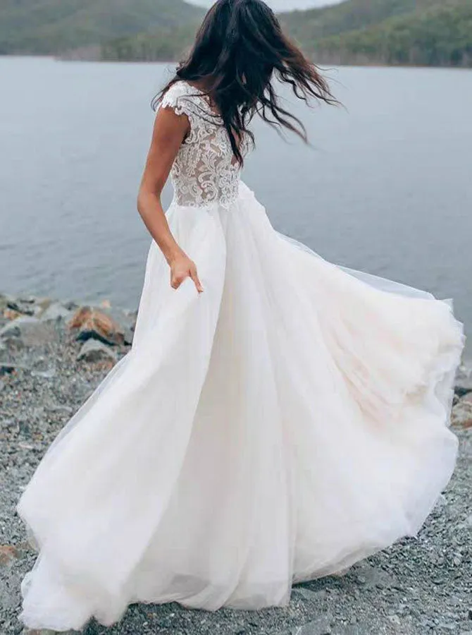 A-line Wedding Dress with Illusion Back,Sexy Bridal Dress,WD00498