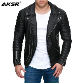 AKSR 2019 Jacket men New Men's Fashion Casual Long Sleeved Motorcycle Fur Leather Jacket Slim Fit Mens Winter Coats