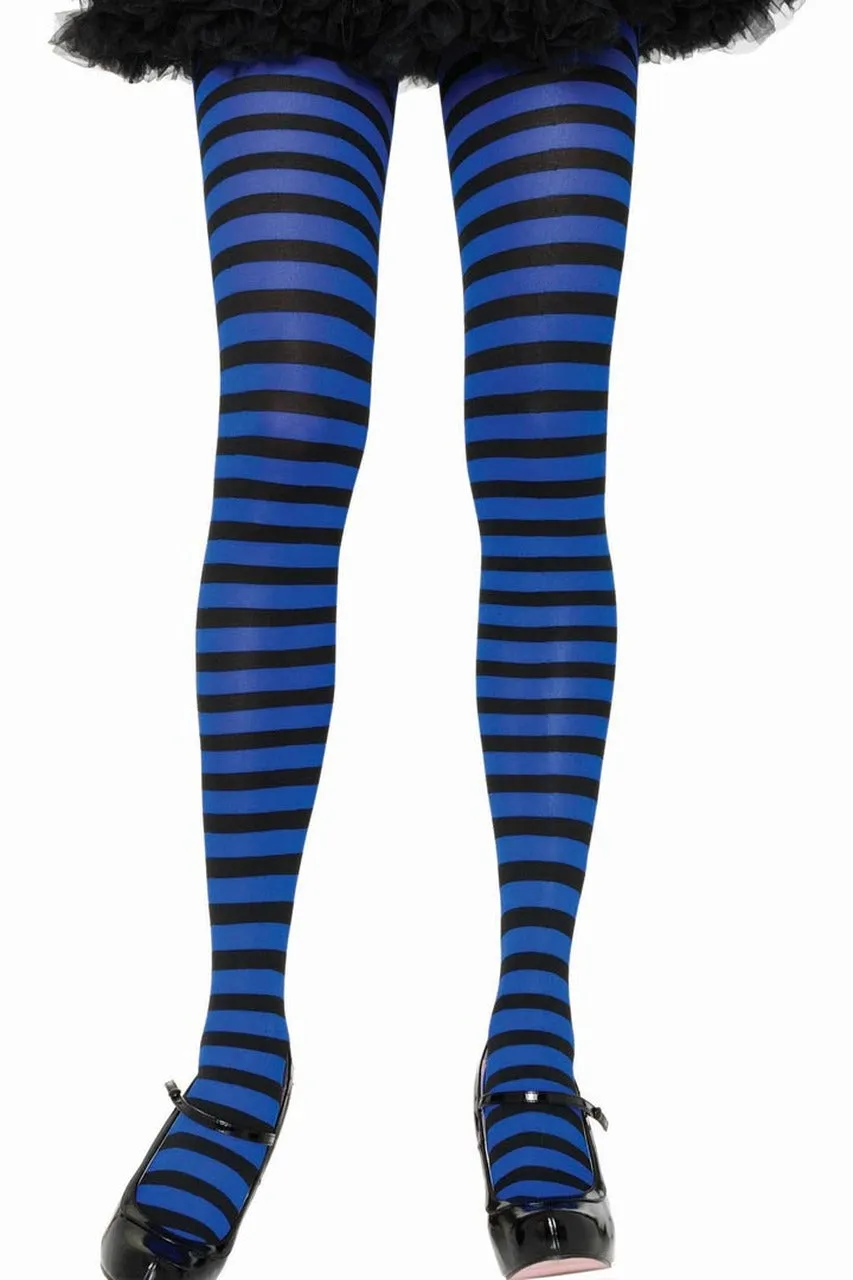 Black & Royal Blue Striped Pantyhose