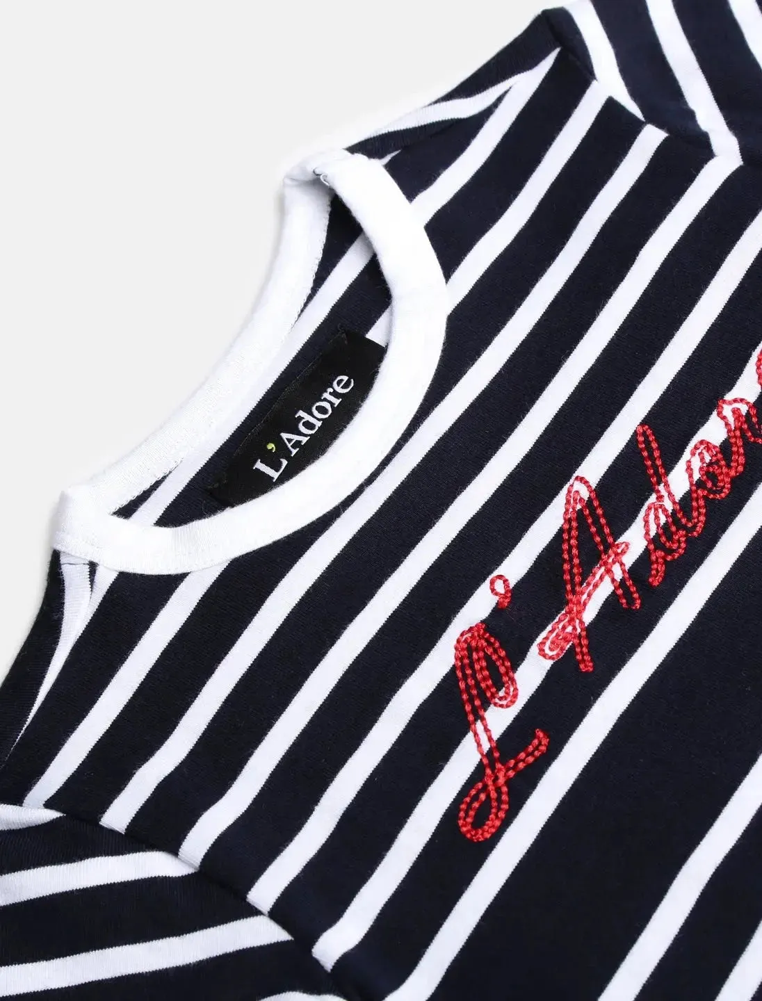 Black Striped Round Neck Cotton T-shirt