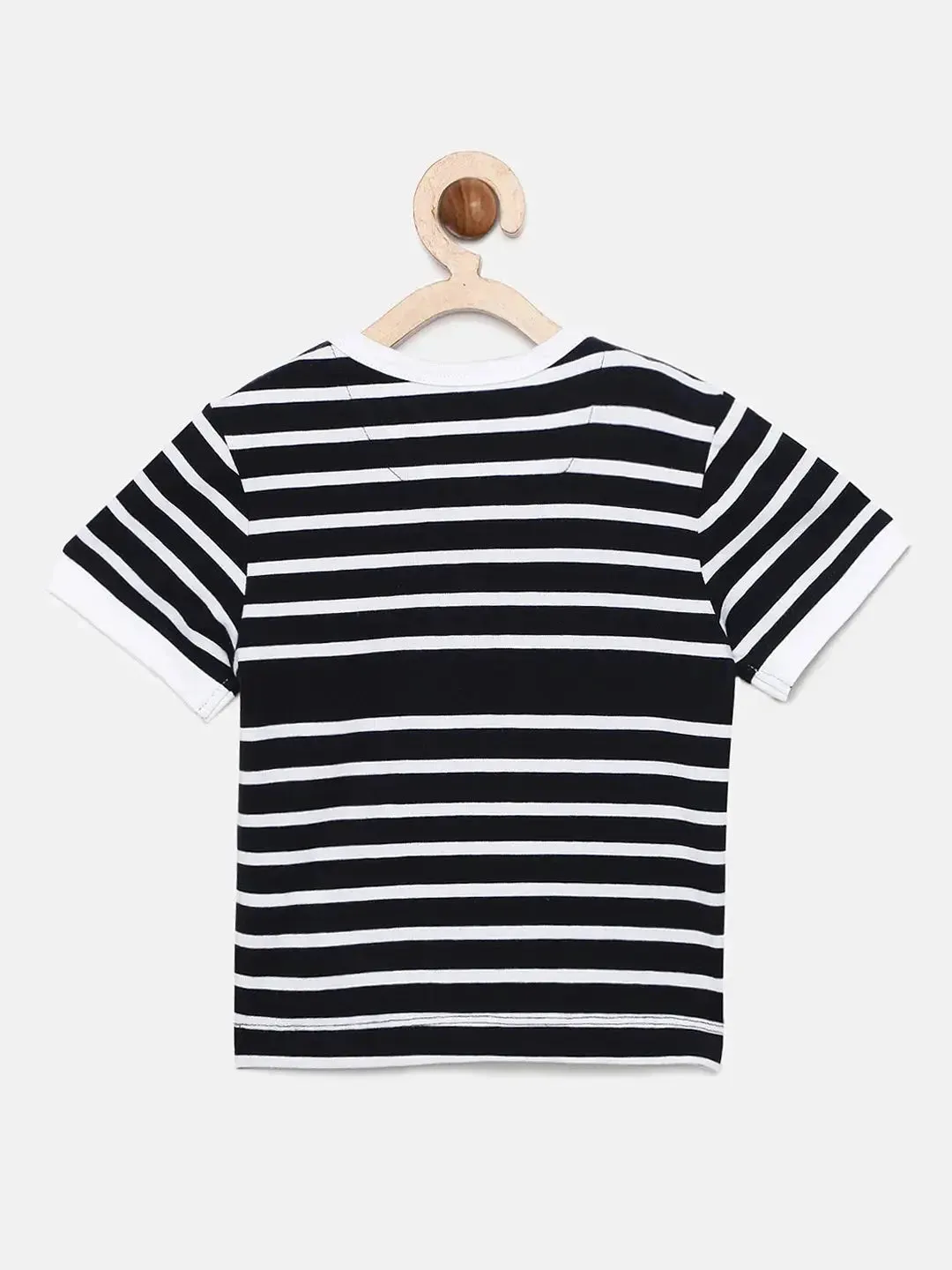 Black Striped Round Neck Cotton T-shirt