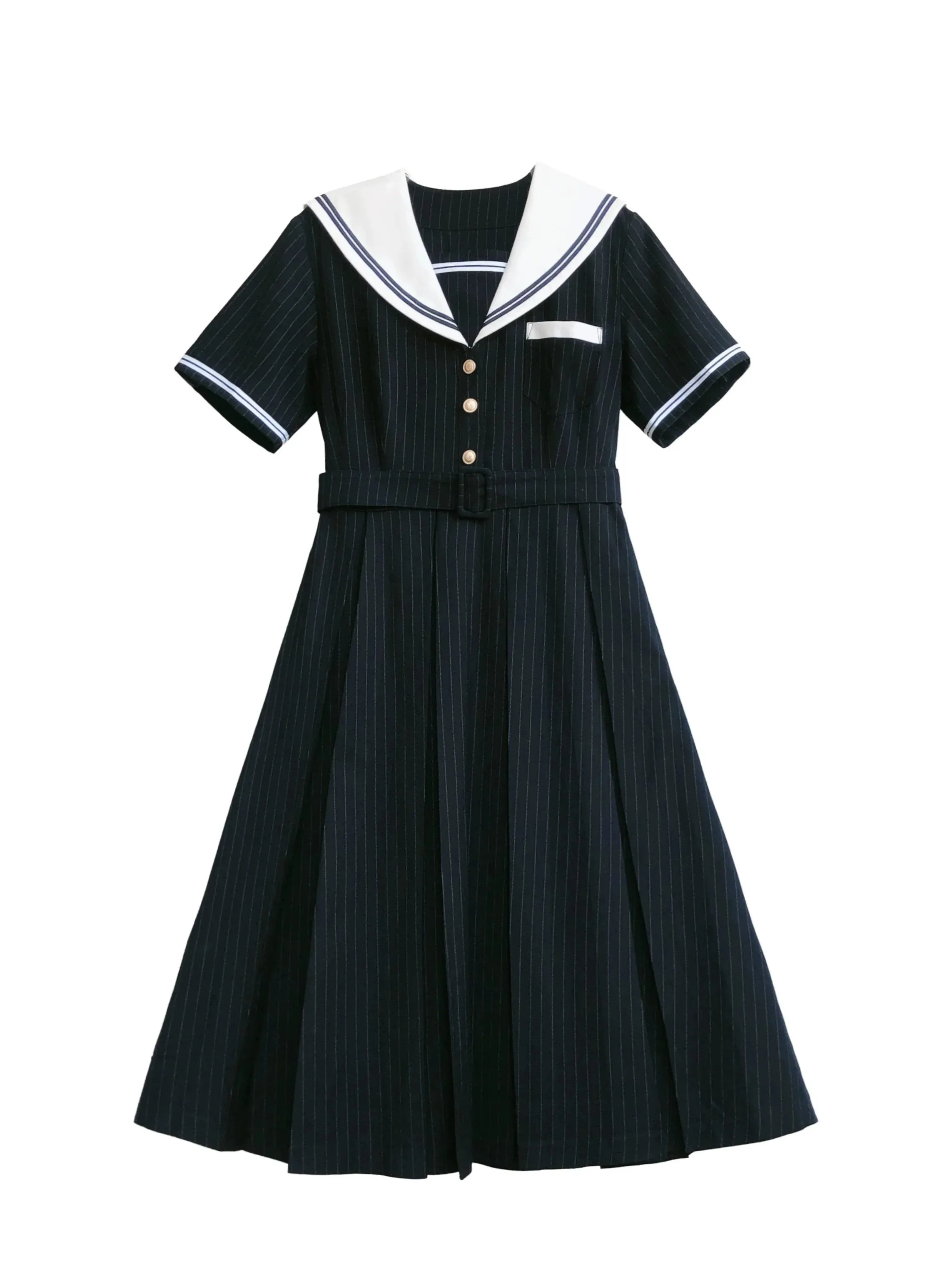 Collar Black   Sailor Emblem Striped Badge Ribbon Dress