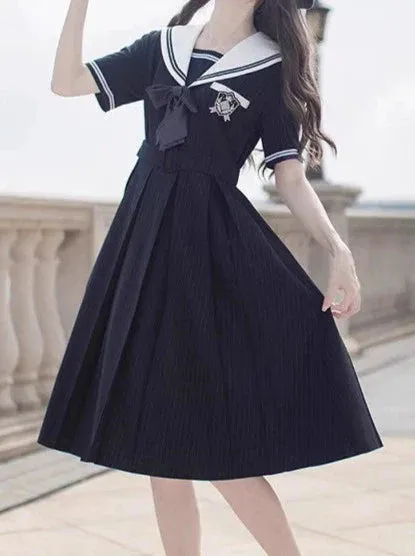 Collar Black   Sailor Emblem Striped Badge Ribbon Dress