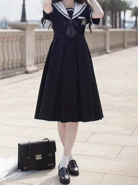 Collar Black   Sailor Emblem Striped Badge Ribbon Dress