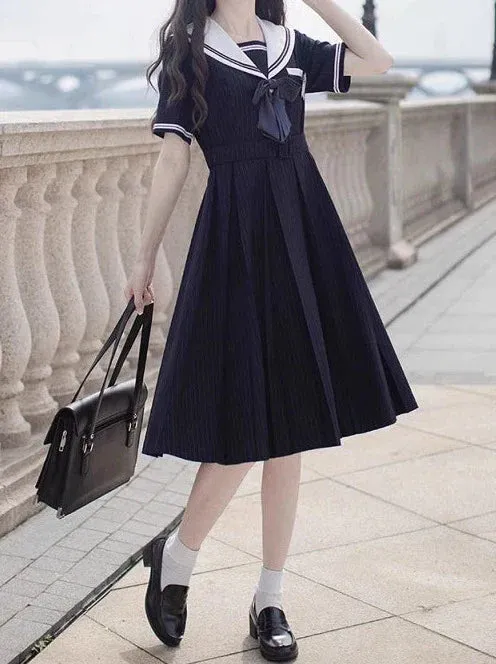 Collar Black   Sailor Emblem Striped Badge Ribbon Dress