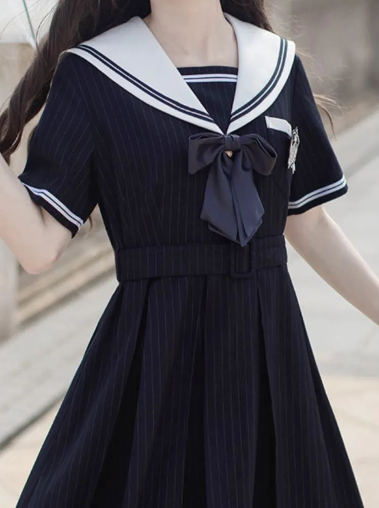Collar Black   Sailor Emblem Striped Badge Ribbon Dress