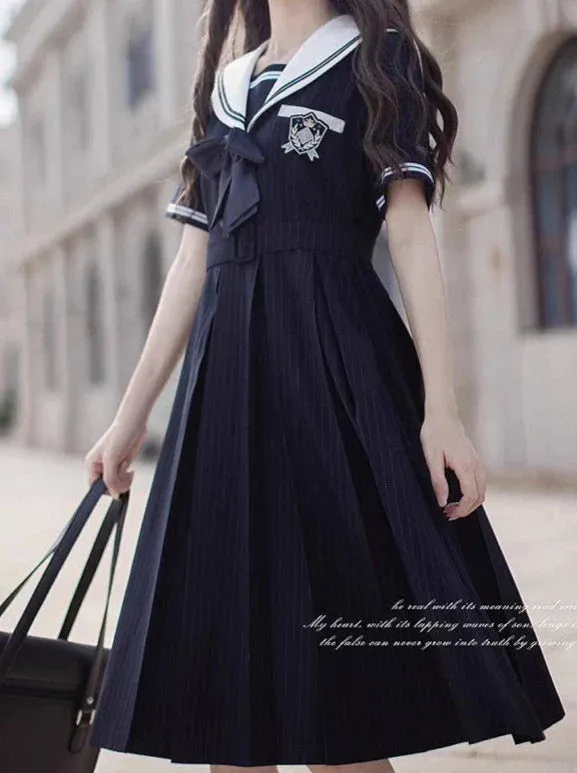 Collar Black   Sailor Emblem Striped Badge Ribbon Dress