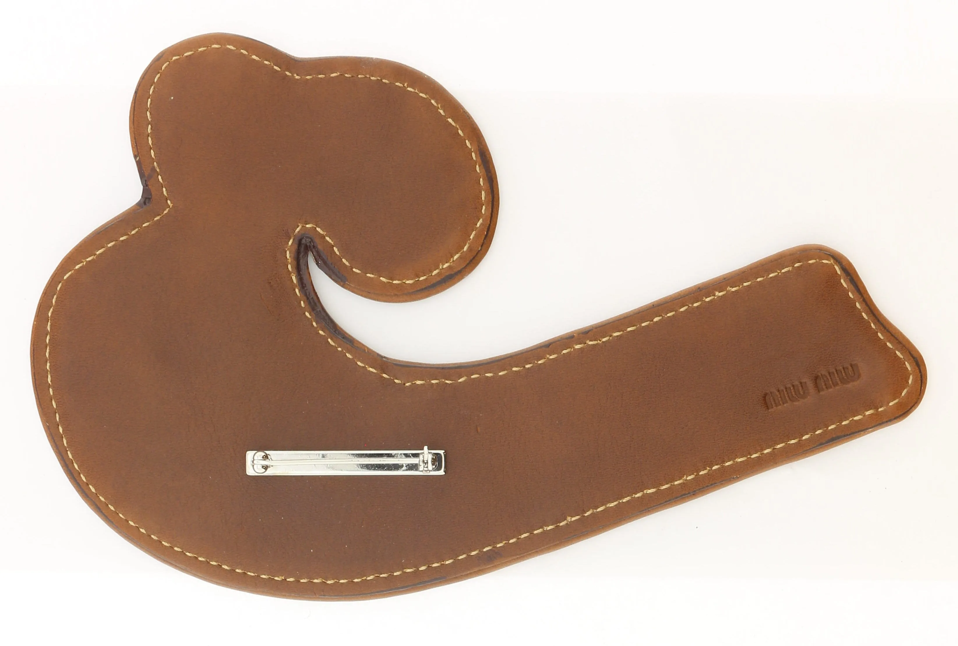 Damaged/Store Return Miu Miu Brown Leather Wave Brooch Pin-One Size