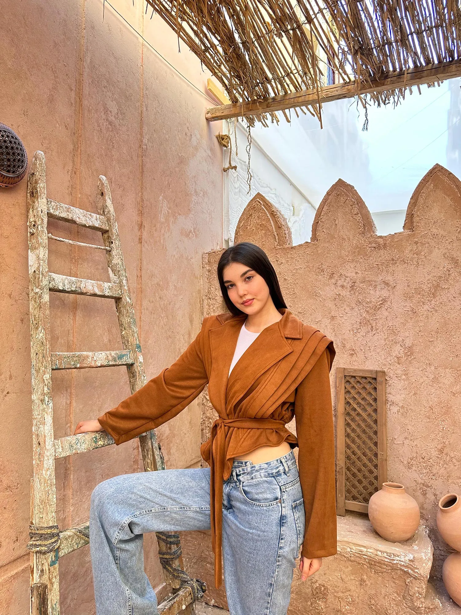 Diva Suede Belted Jacket - Leocansa