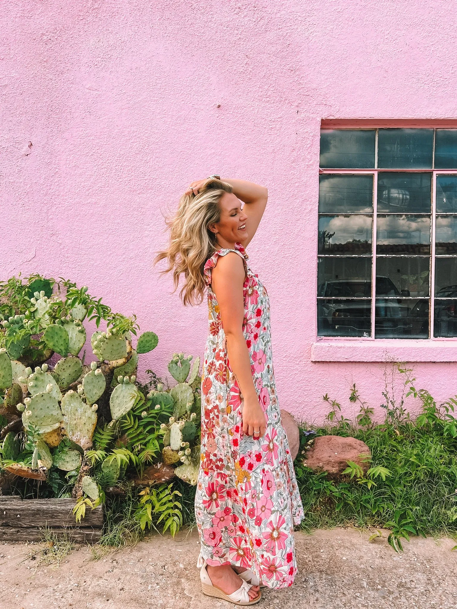floral print square neck maxi dress - pink