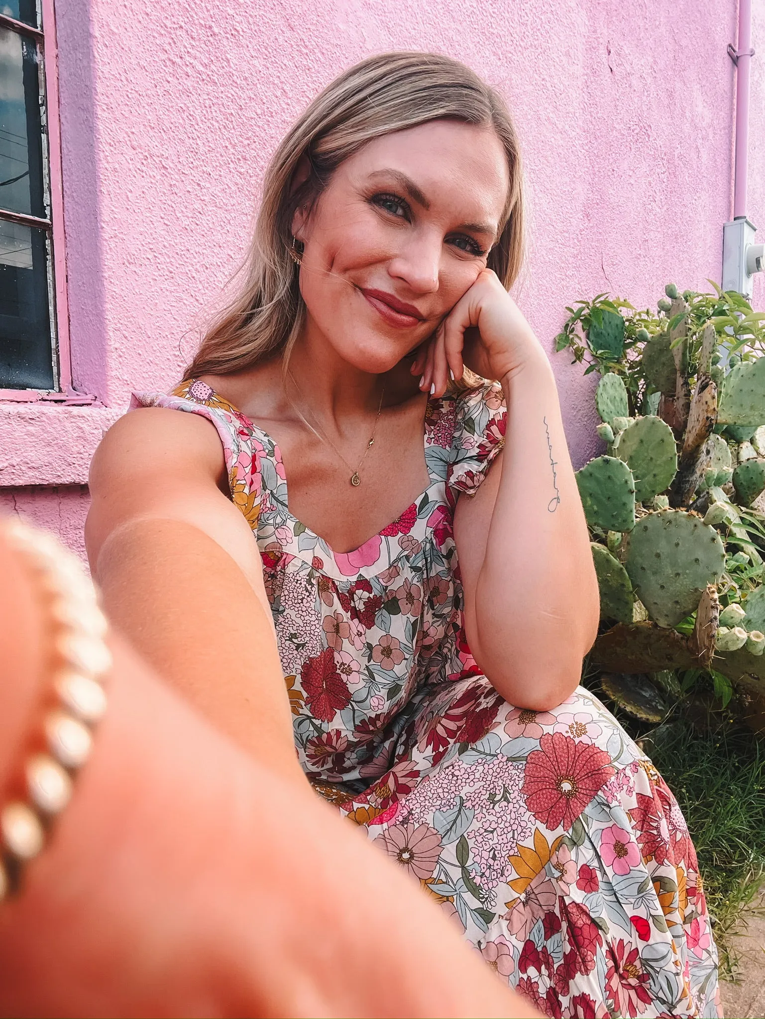 floral print square neck maxi dress - pink