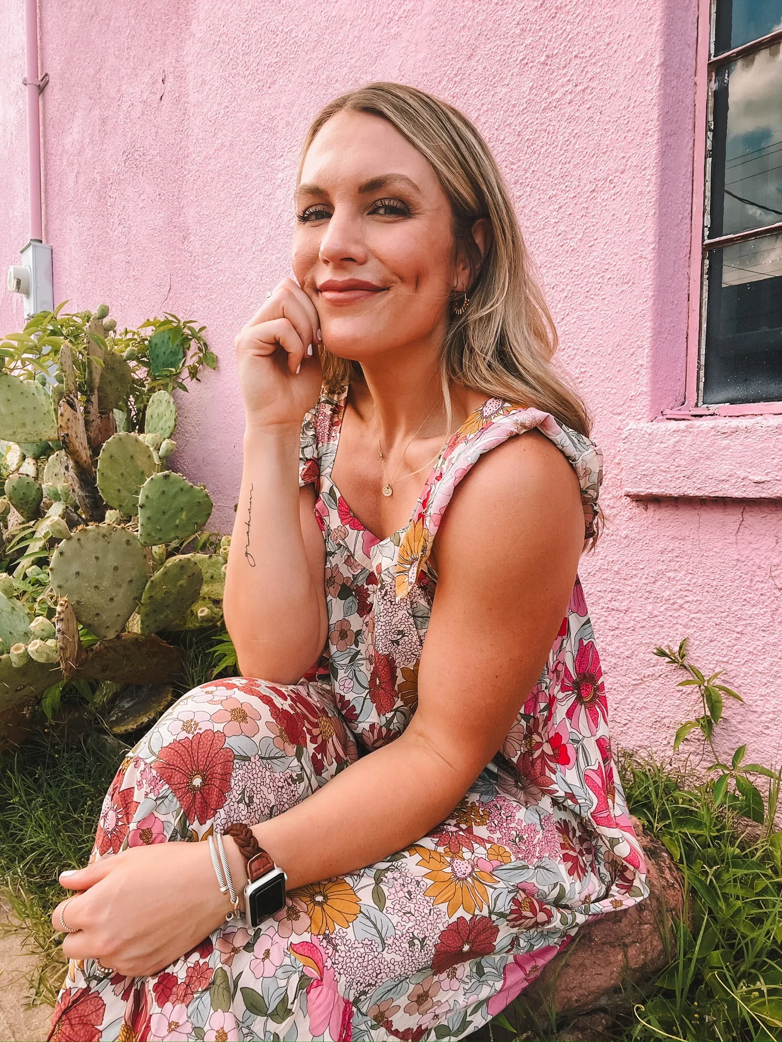floral print square neck maxi dress - pink