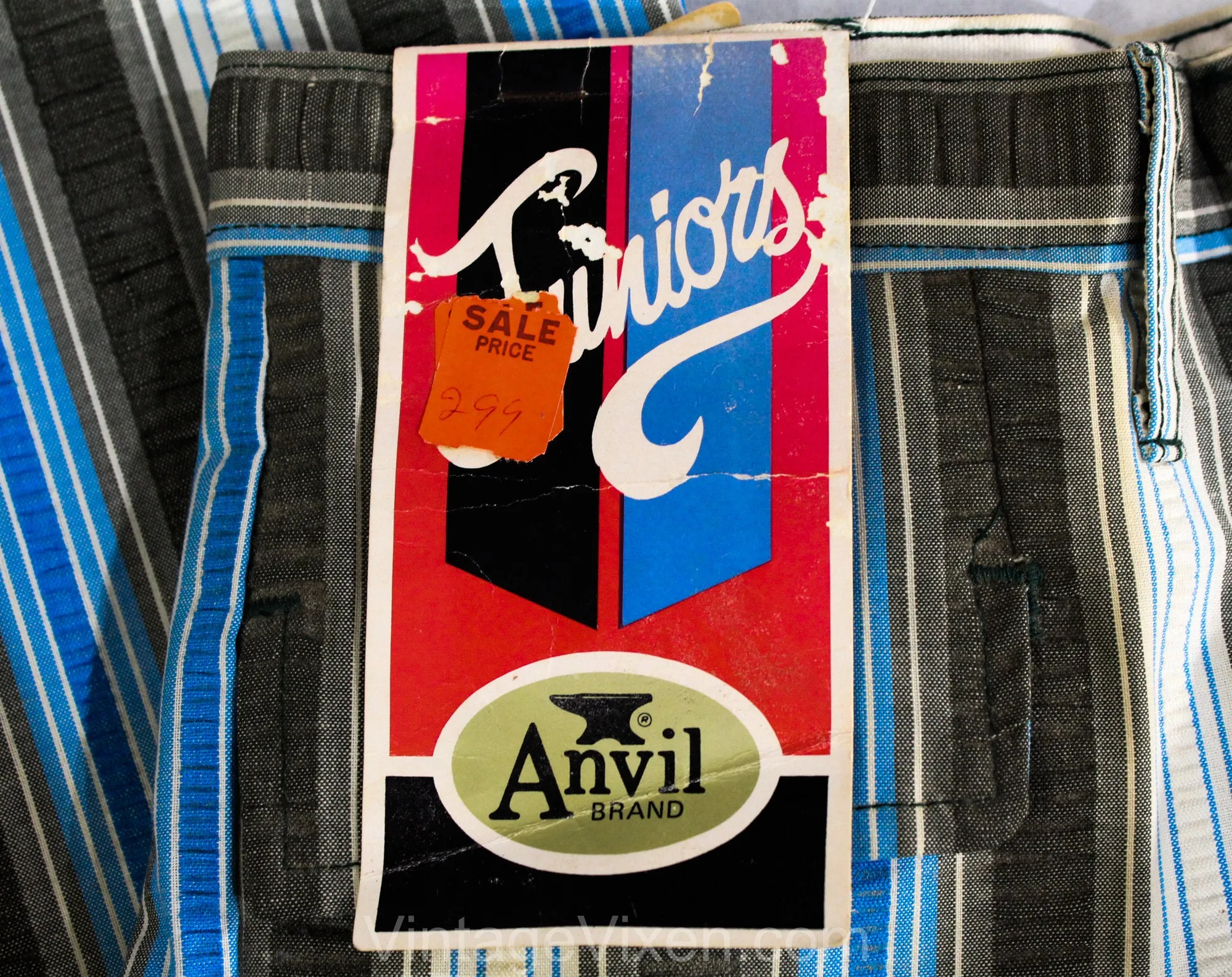 Girl's Size 12 Bellbottom Pants - Terrific 1960s 70s Blue Striped Juniors Bell Bottom Hip Huggers - Teen Trousers - Low Rise Hippie NOS