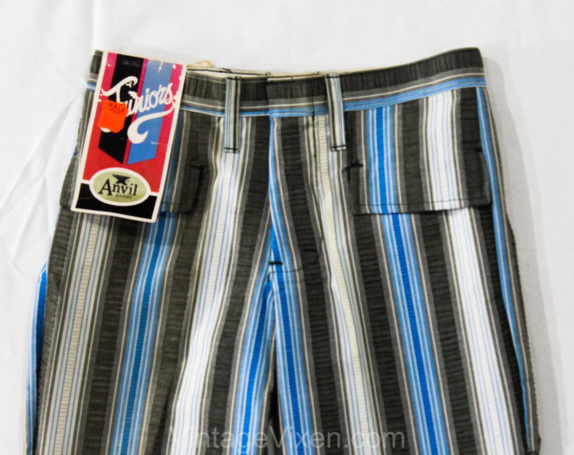 Girl's Size 12 Bellbottom Pants - Terrific 1960s 70s Blue Striped Juniors Bell Bottom Hip Huggers - Teen Trousers - Low Rise Hippie NOS