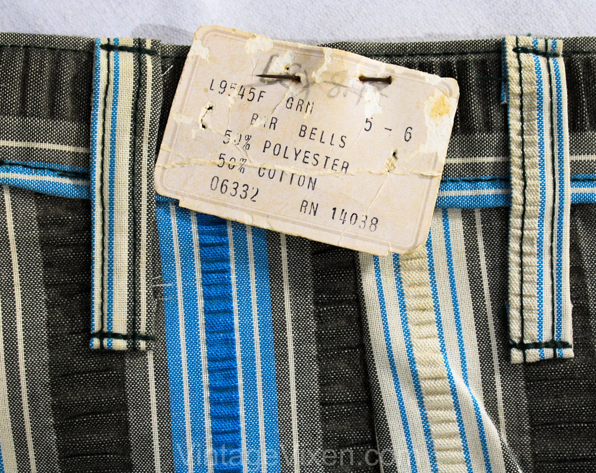 Girl's Size 12 Bellbottom Pants - Terrific 1960s 70s Blue Striped Juniors Bell Bottom Hip Huggers - Teen Trousers - Low Rise Hippie NOS