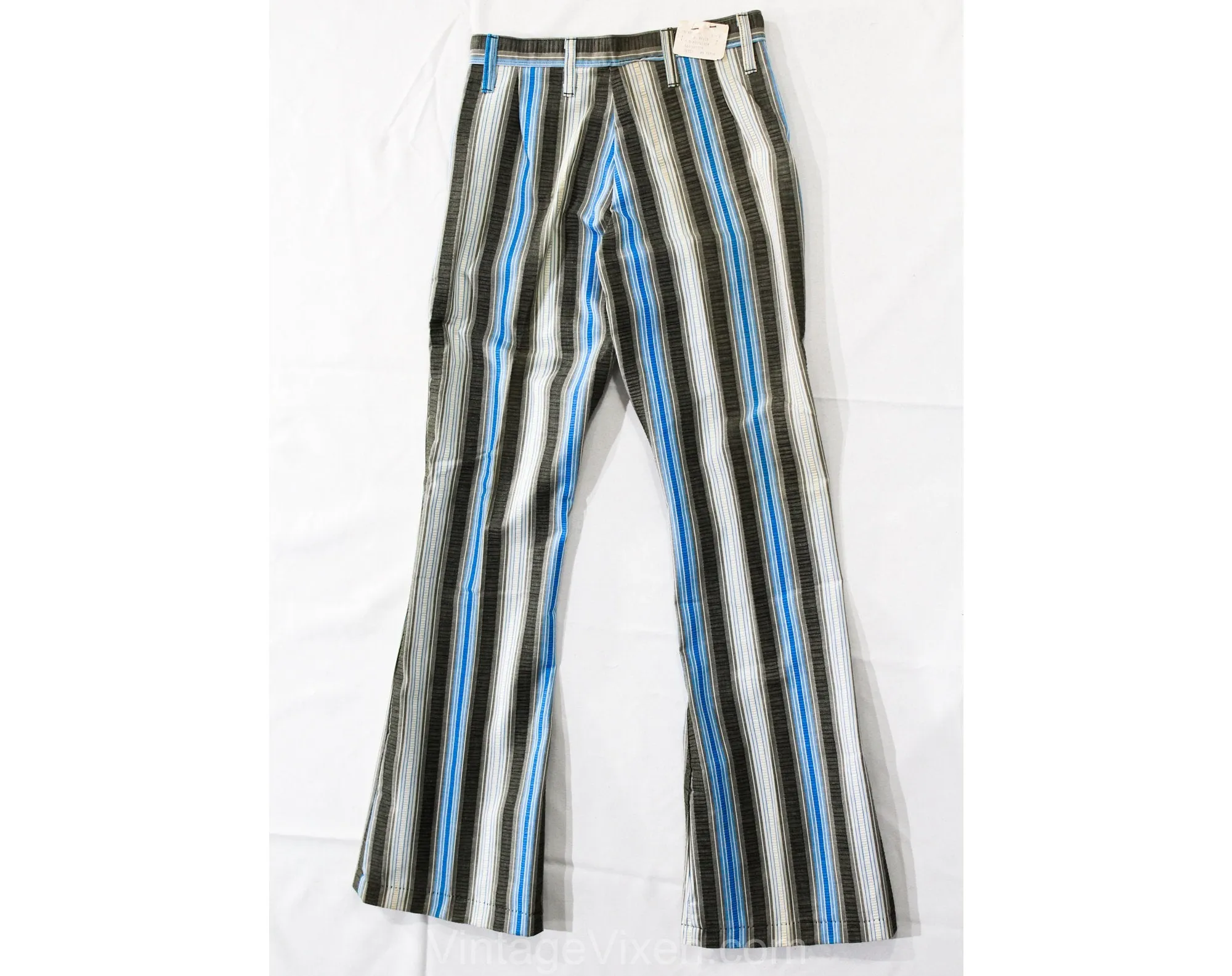 Girl's Size 12 Bellbottom Pants - Terrific 1960s 70s Blue Striped Juniors Bell Bottom Hip Huggers - Teen Trousers - Low Rise Hippie NOS