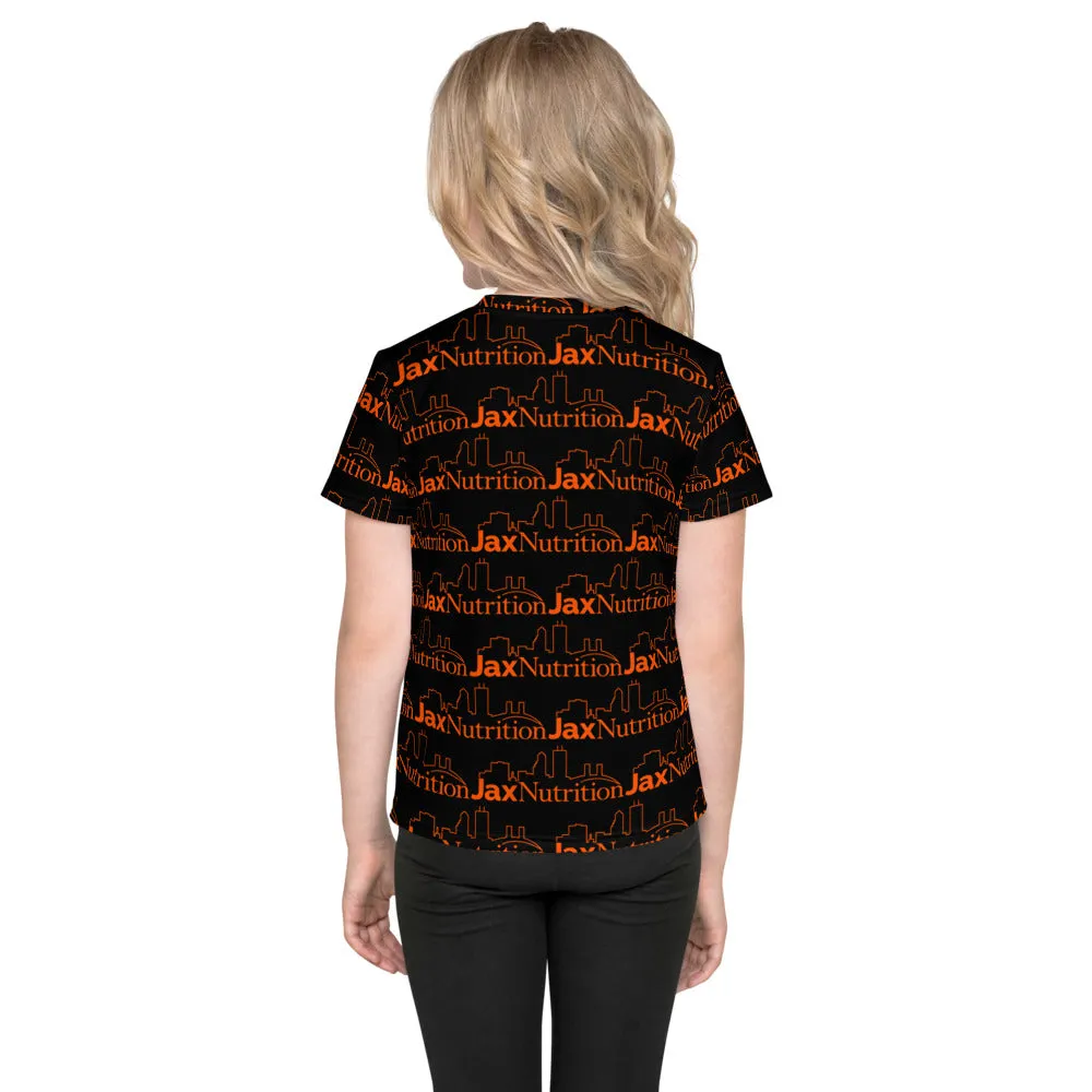 Jax Nutrition Logo everywhere Kids crew neck black t-shirt