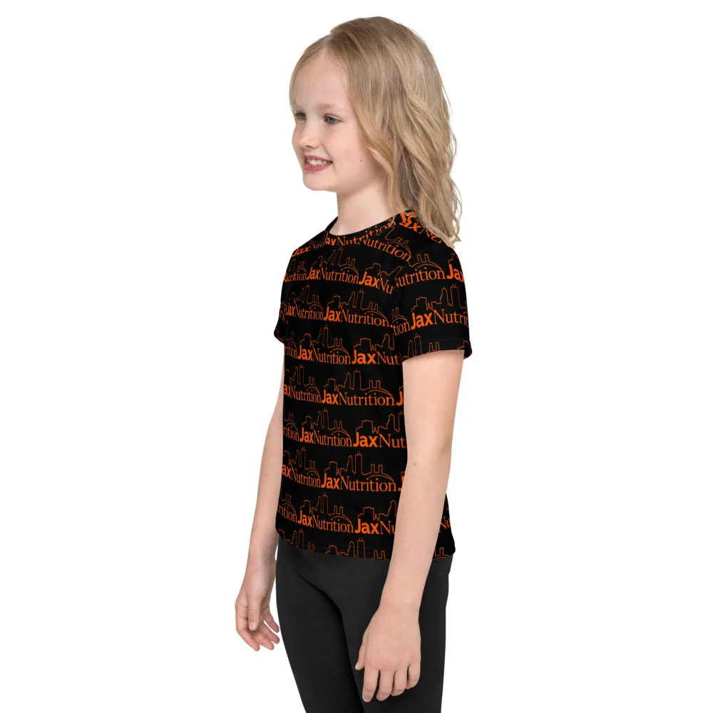 Jax Nutrition Logo everywhere Kids crew neck black t-shirt