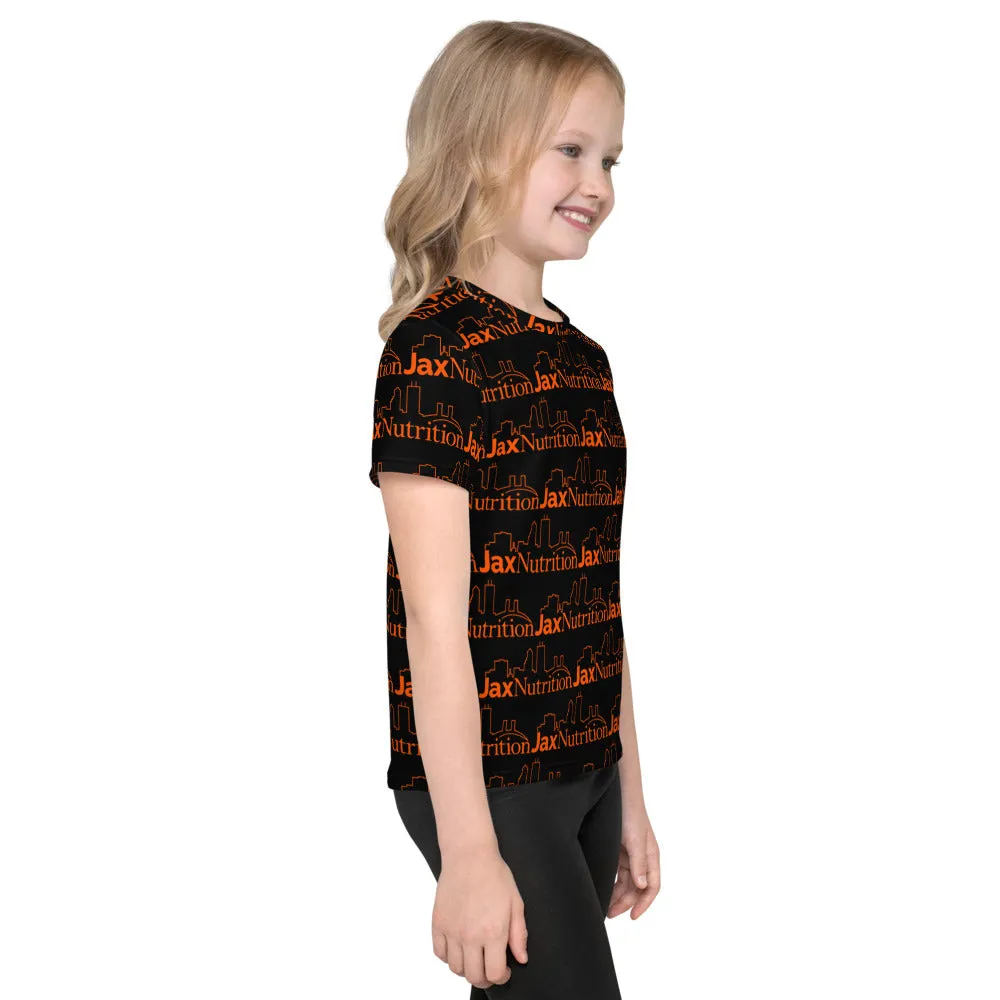 Jax Nutrition Logo everywhere Kids crew neck black t-shirt