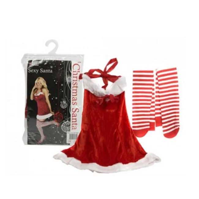 Ladies Santa Dress with Striped stocking