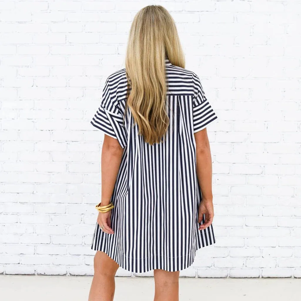 Margot Navy Stripe Dress - ONE SIZE