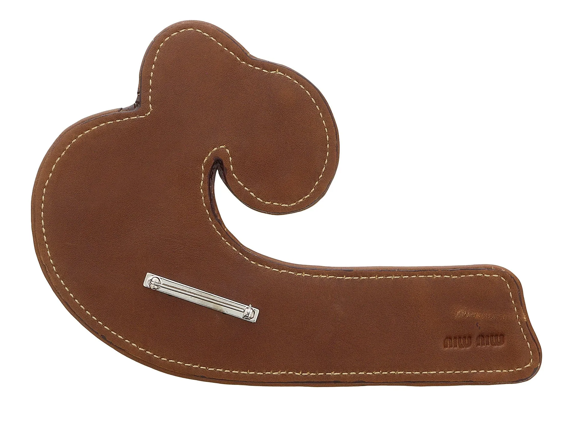 Miu Miu Brown Leather Wave Brooch Pin-One Size