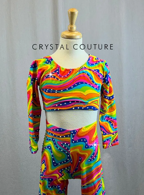 Psychedelic wave Multi Colored Crop Top and Bell Bottom Pants
