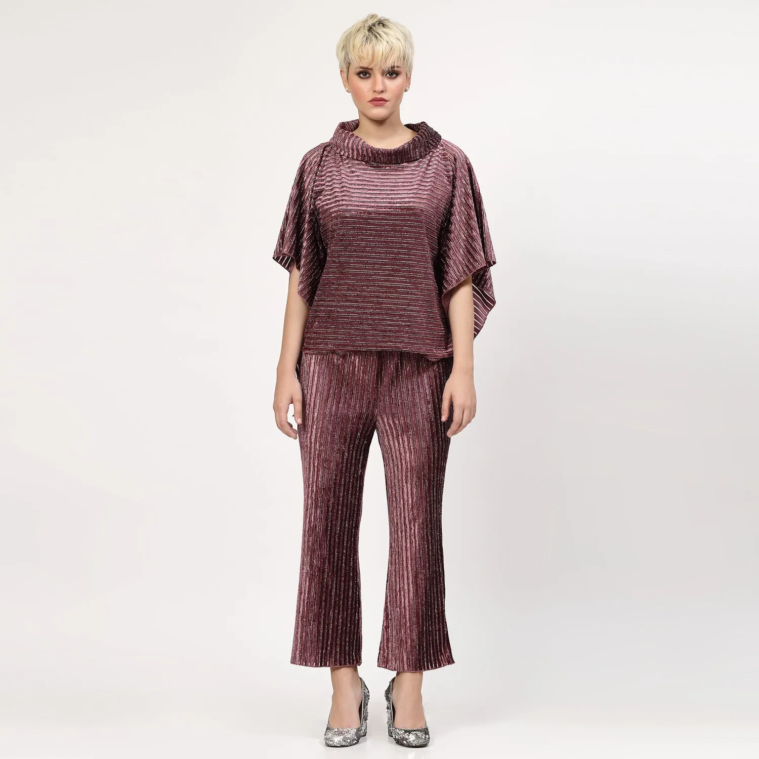 Purple Velvet Bell Bottom Plazzo