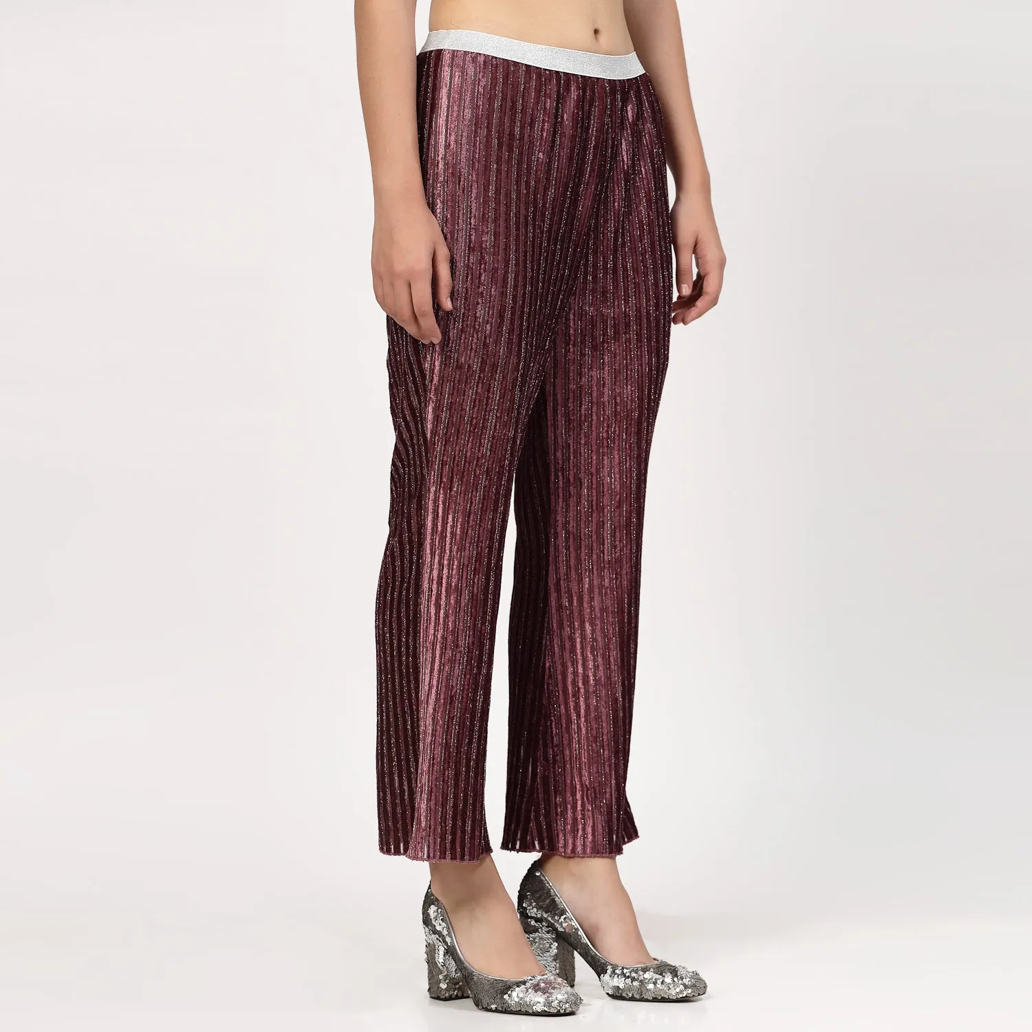 Purple Velvet Bell Bottom Plazzo
