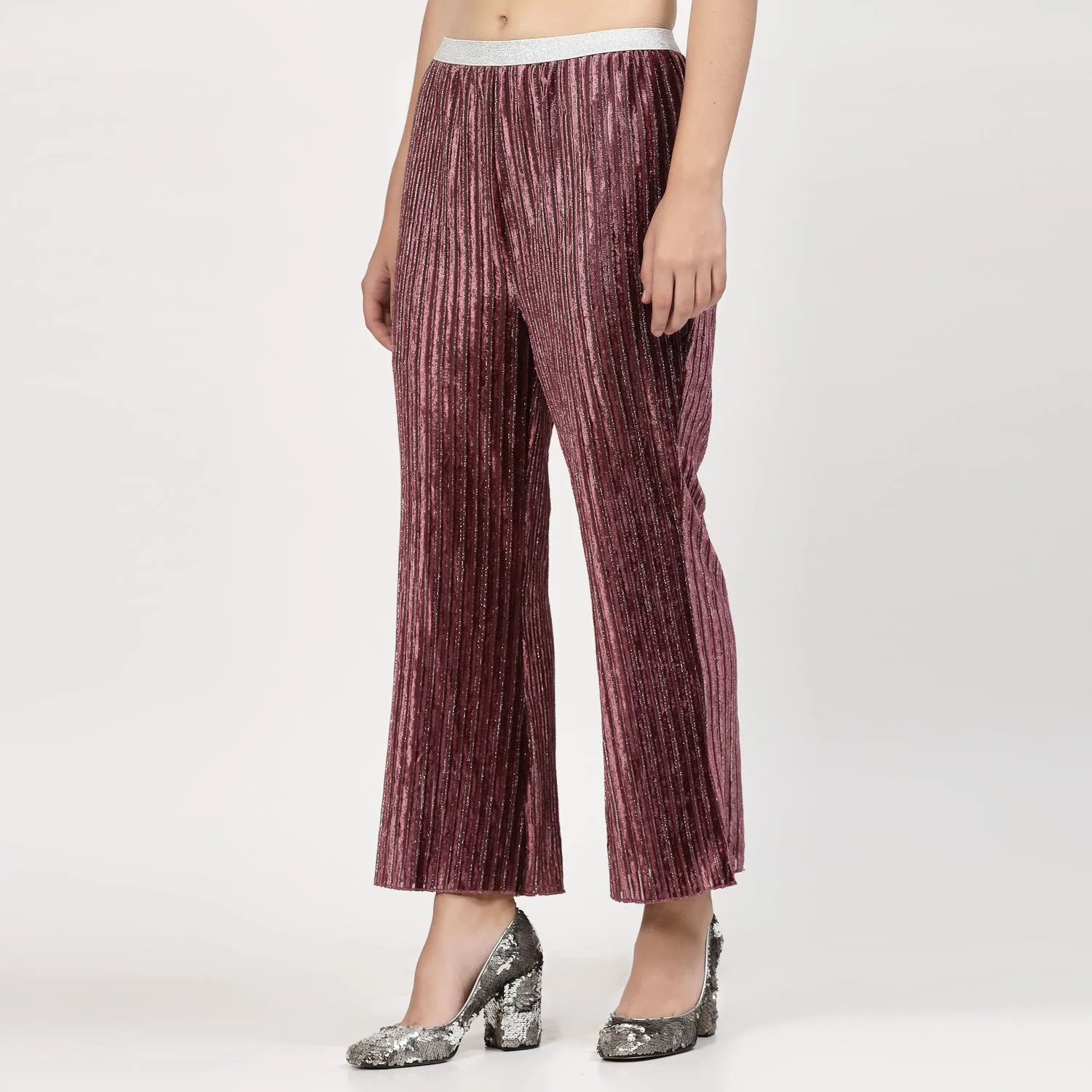 Purple Velvet Bell Bottom Plazzo