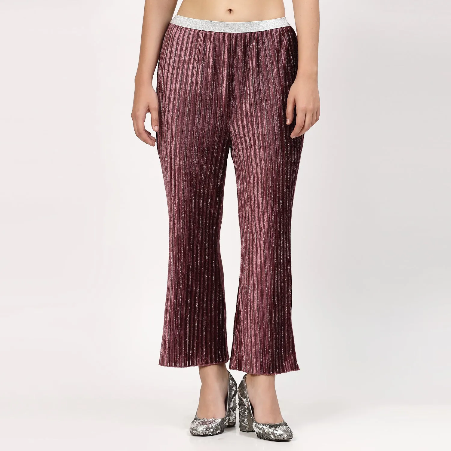 Purple Velvet Bell Bottom Plazzo