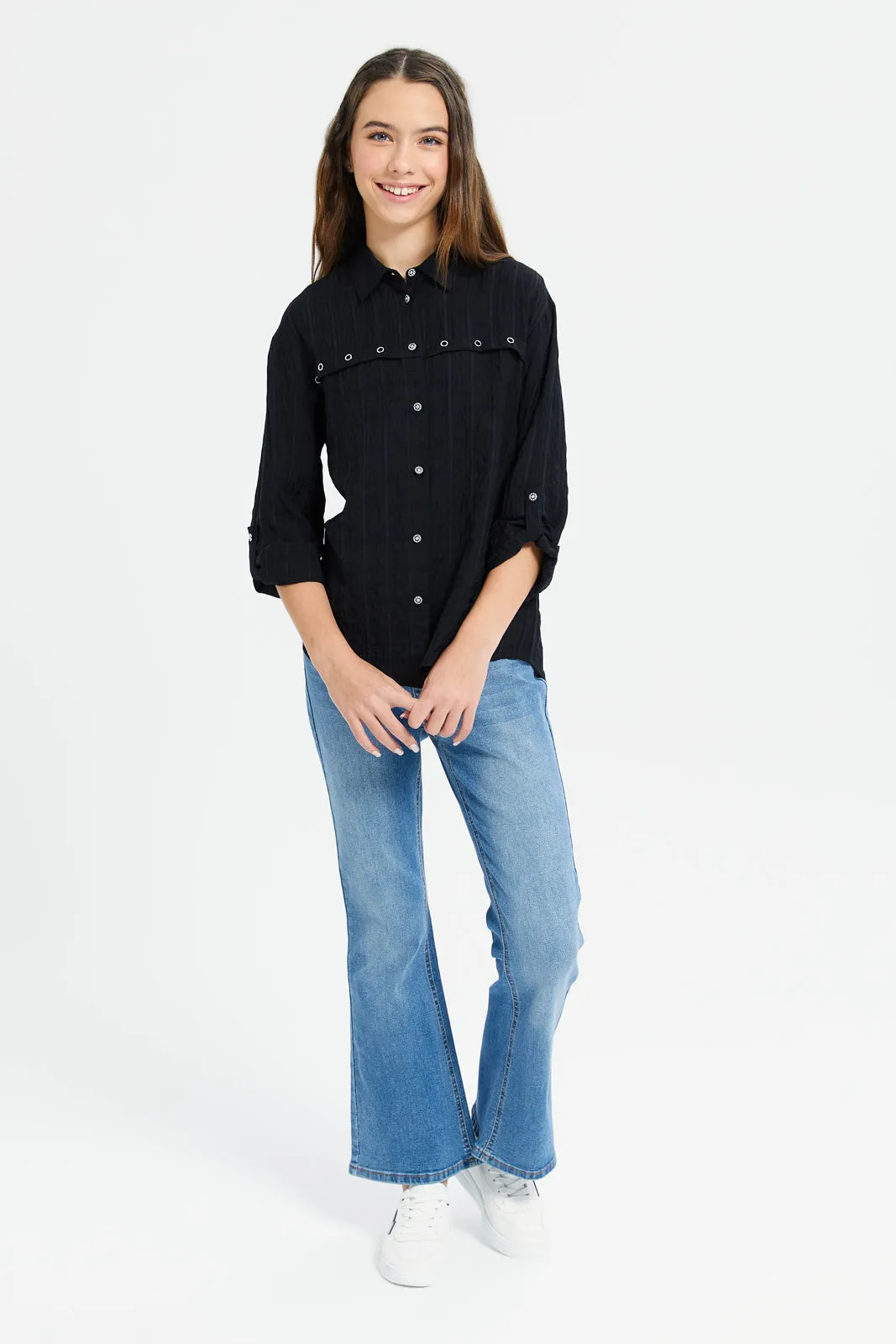 Senior Girls Blue Flared Jeans