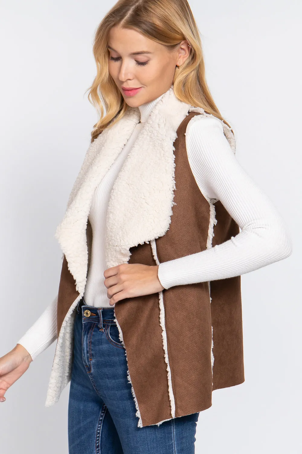 Shawl Faux Suede Fur Bonded Vest (More Colors)
