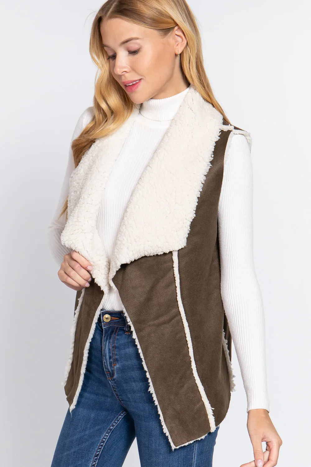 Shawl Faux Suede Fur Bonded Vest (More Colors)