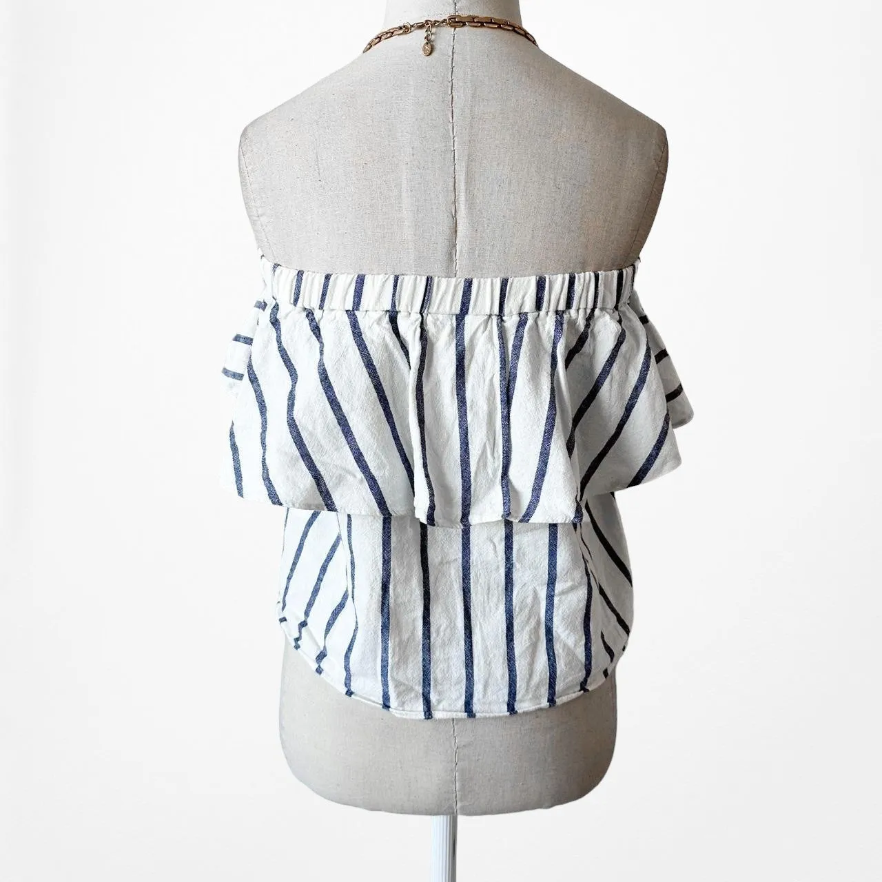 Topshop White Off Shoulder Ruffle Striped Top Size XS