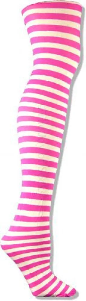 White and Bright Pink Striped Tights