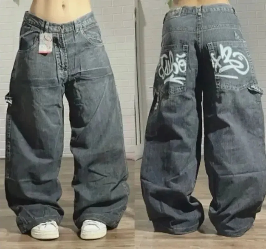Y2K Vintage-Waschung Weite Jeans mit Trendigen Taschen